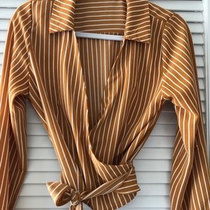 Yellow striped wrap blouse